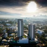 a view of a city with tall buildings
