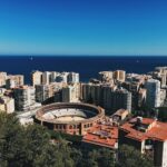 high-angle photography of stadium surrounded by high-rise building